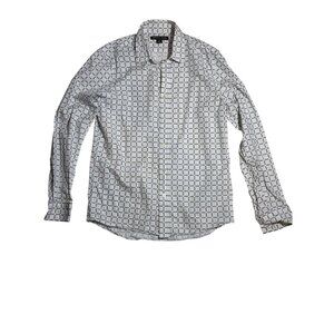 Michael Kors Mens Long Sleeve Button-Up Shirt Size M White With Black Logo Patte